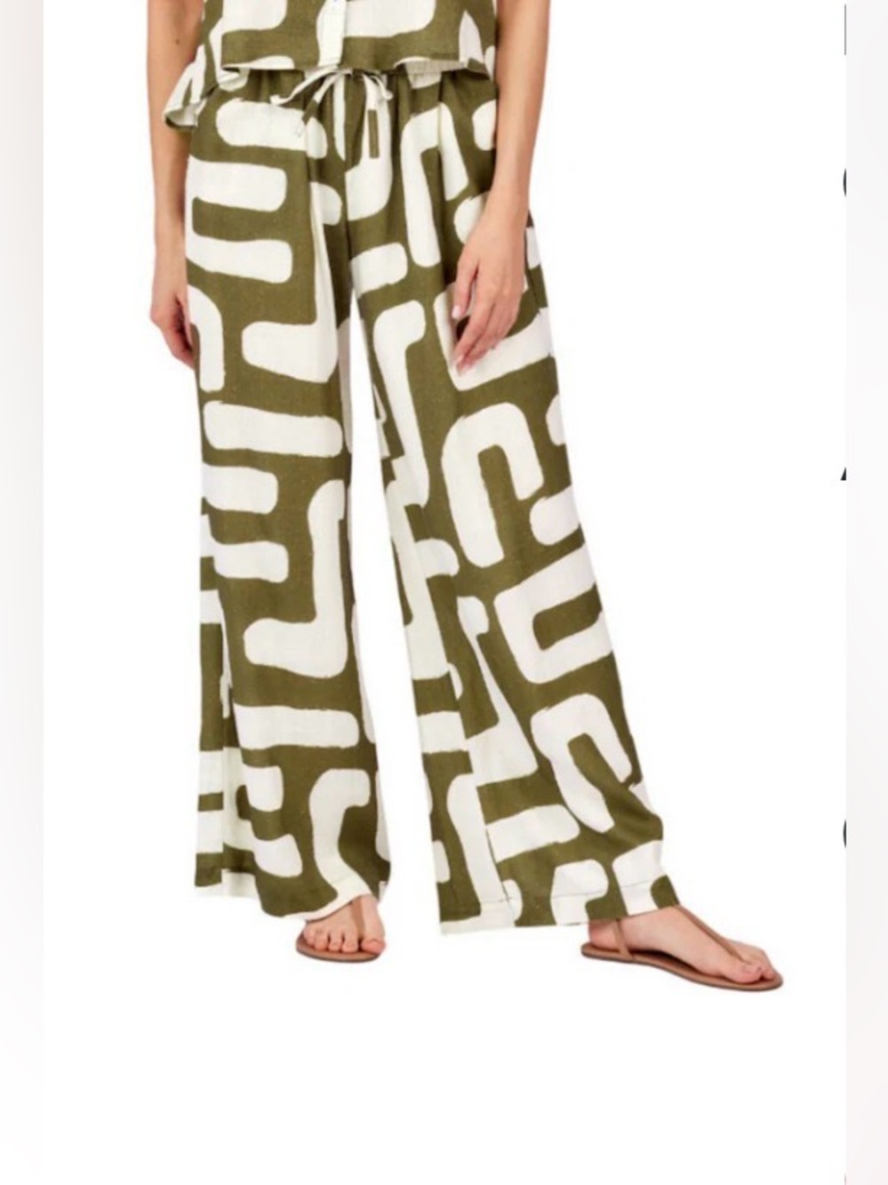 CROSBY by mollie burch Olive & White Geometric Drawstring Chinos Size XXL